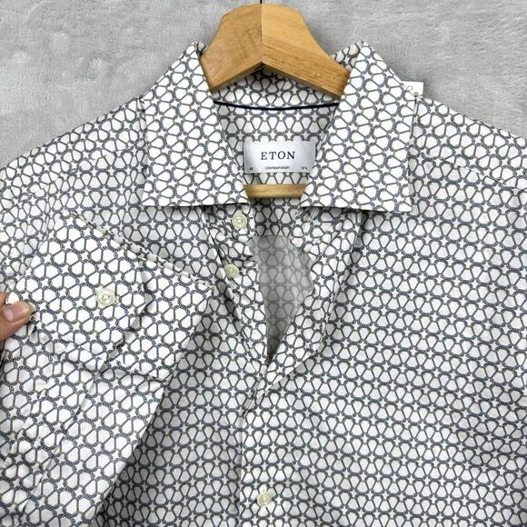 Eton Contemporary Fit Geometric Chain Print Shirt Men Size 40 15¾ Fine Cotton - Picture 1 of 12